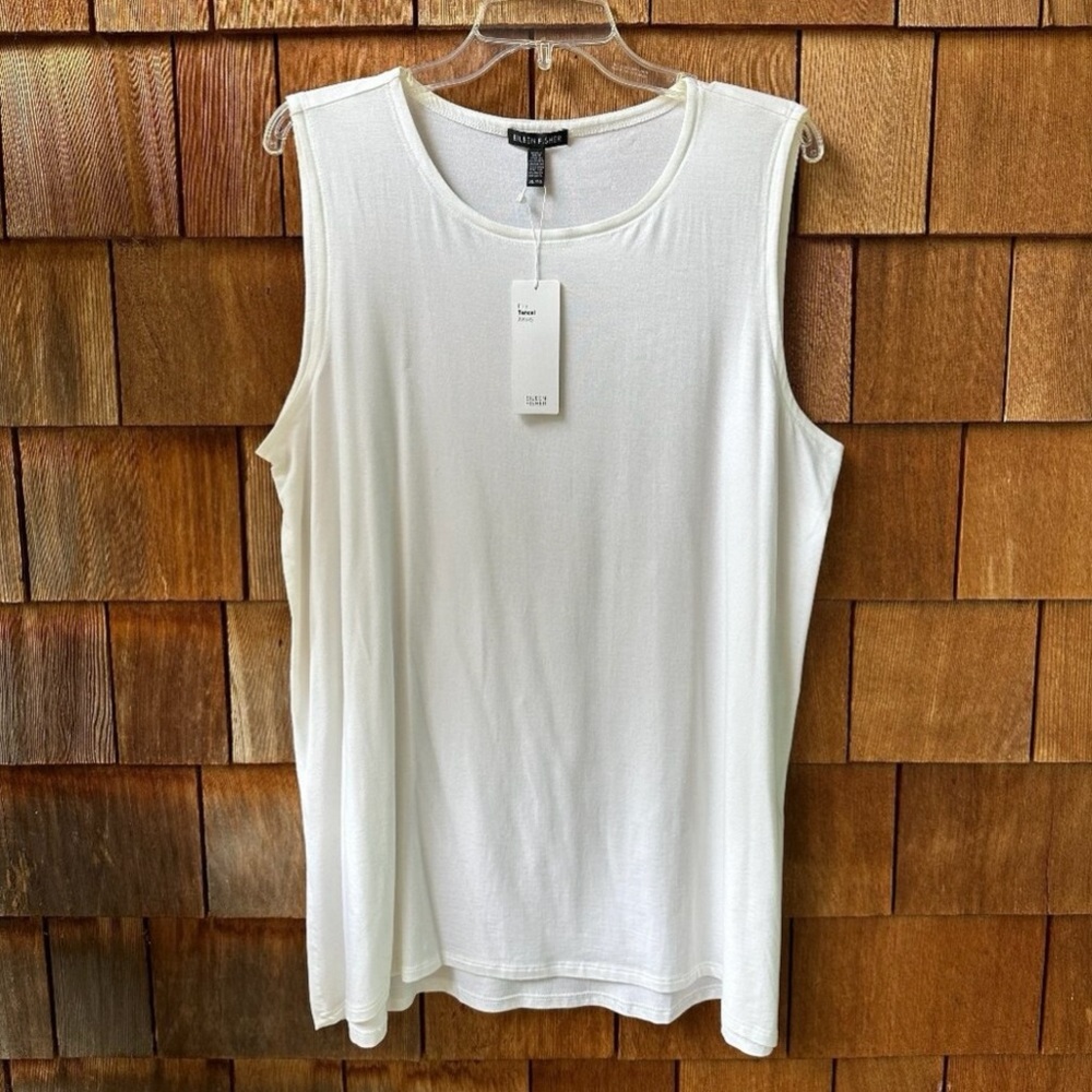 NWT Eileen Fisher White Tencel Jersey Round Neck Sleeveless Tunic Women's XL/TG